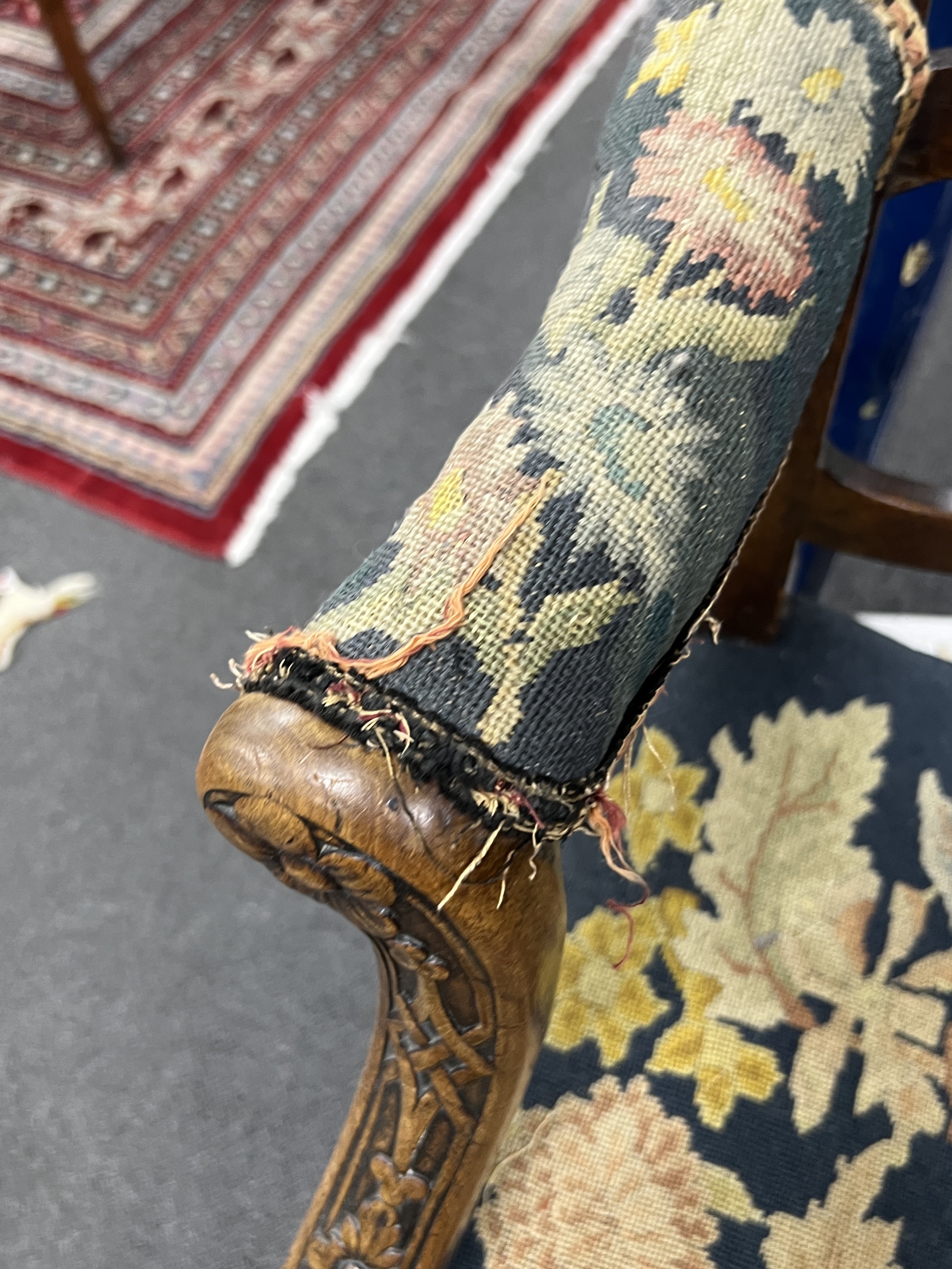 A George III mahogany ladder back elbow chair, width 54cm, depth 47cm, height 94cm